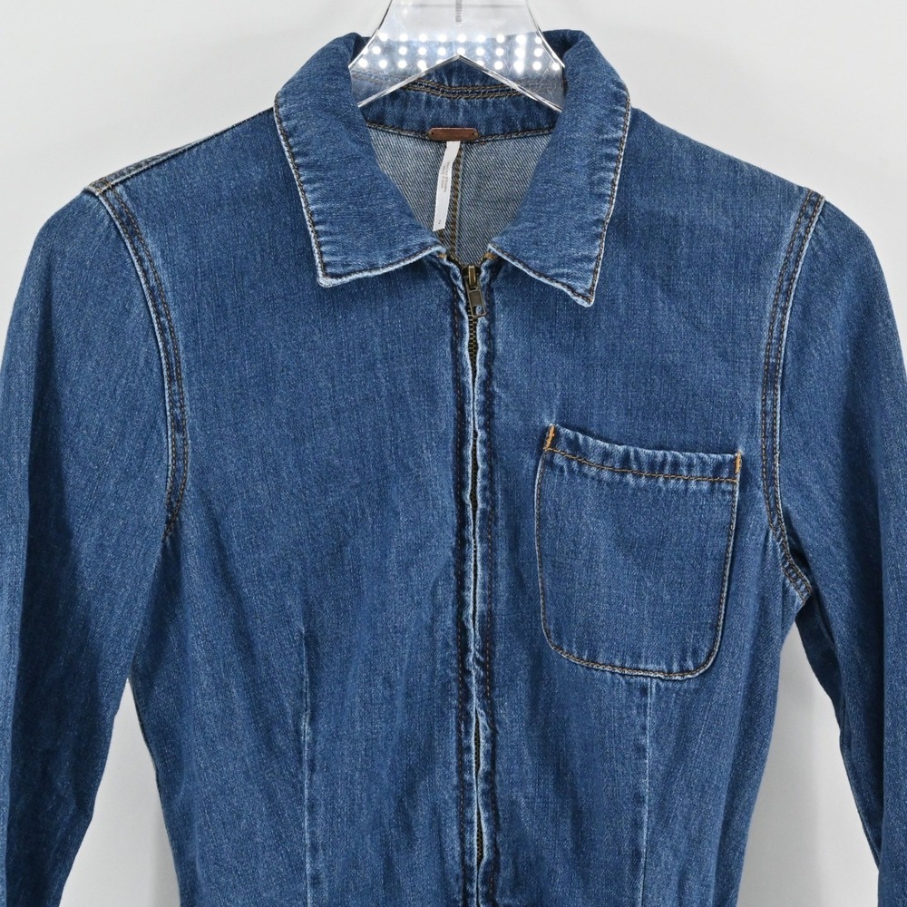 Free People Green River One-Piece Size 2 Denim Romper Boho Western Zip Up Belted - Picture 10 of 14